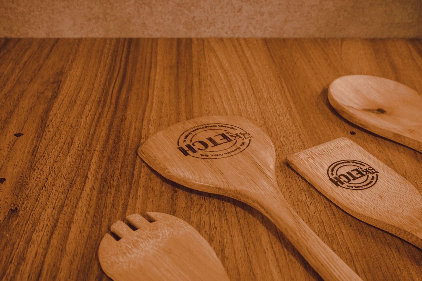Engraved Beech Spoon and Spatula Pair