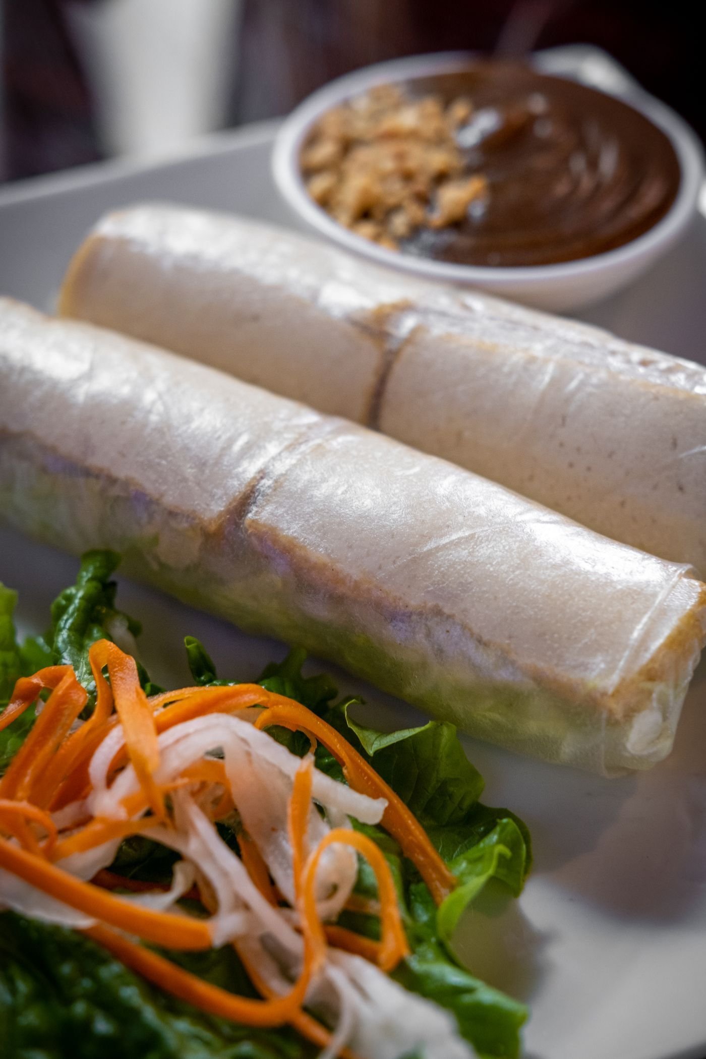 Daikon Carrot Summer Rolls with Cashew Sauce