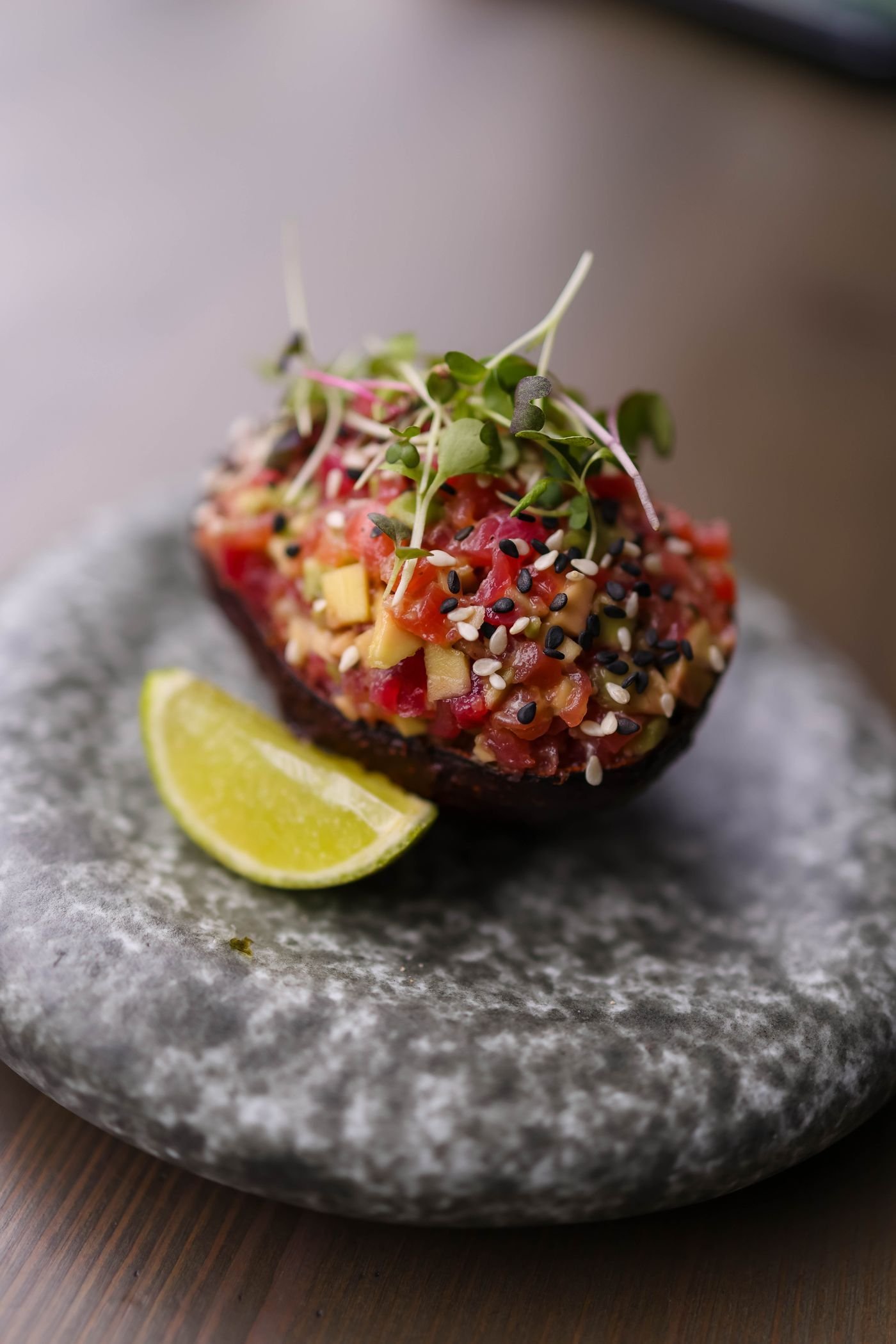 Tomato Tartare Stuffed Avocado with Lime