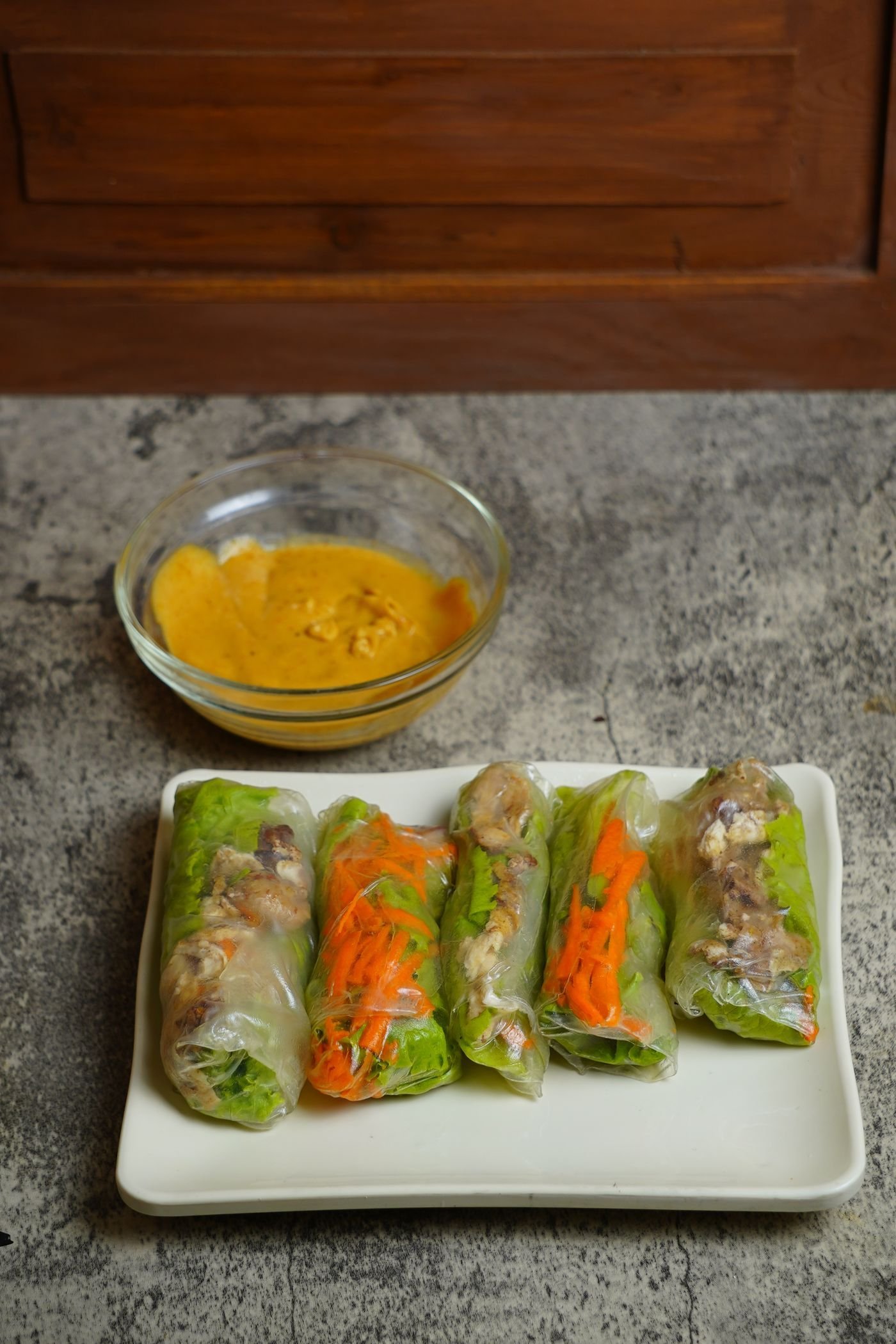 Carrot Herb Summer Rolls with Turmeric Dip