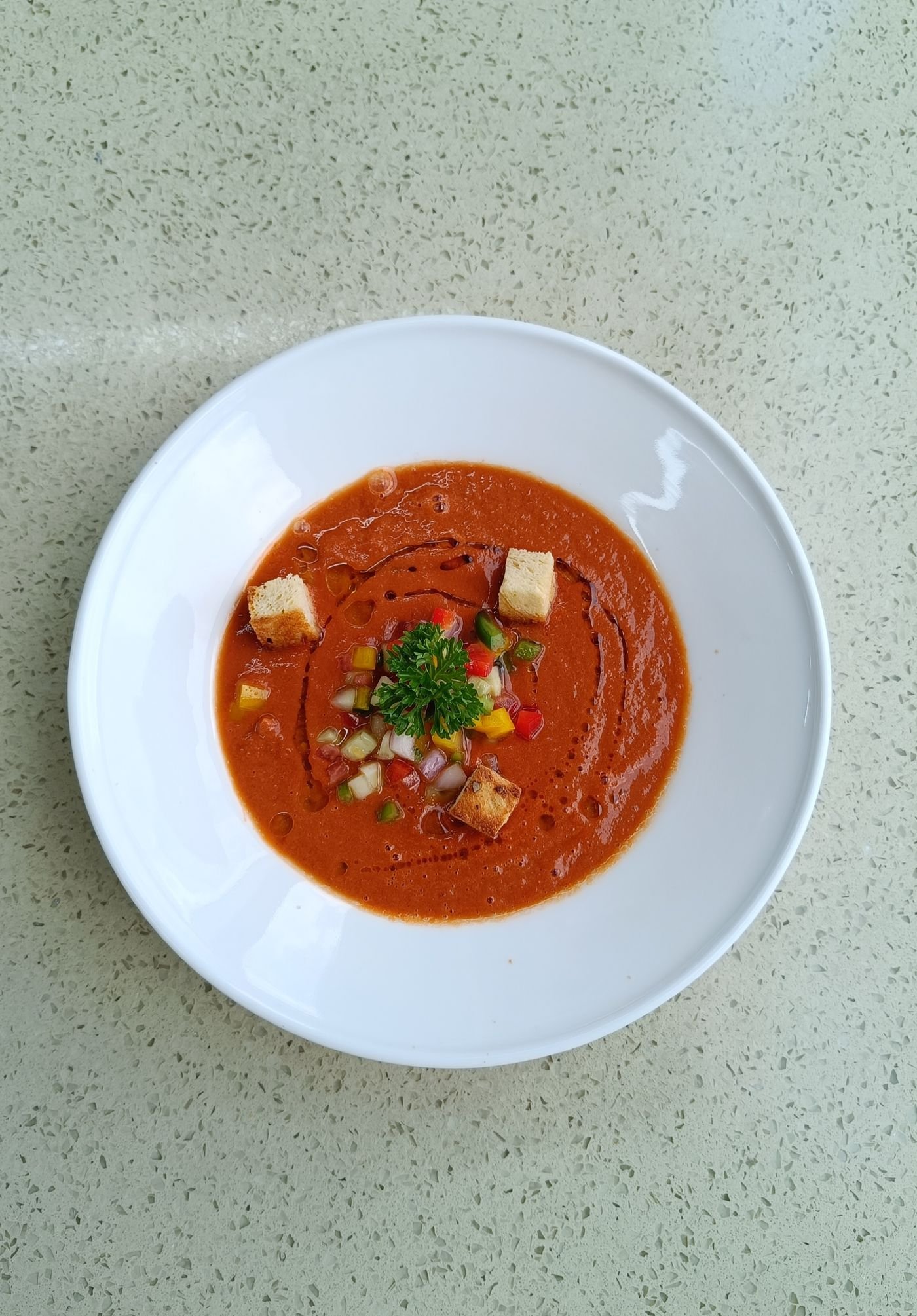 Silky Tomato Gazpacho with Diced Garnish
