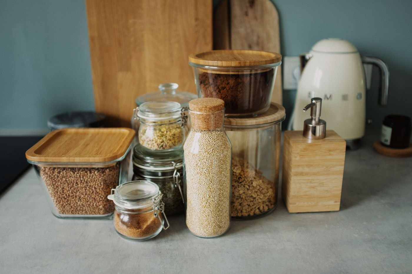 Wood-Lid Glass Canister Set