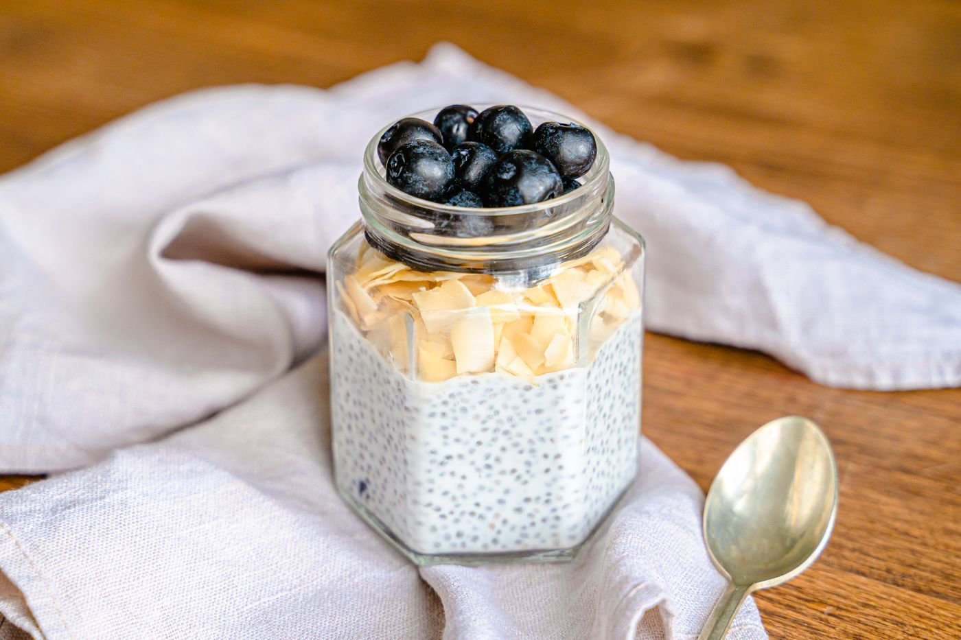 Hexagon Jar Coconut Chia with Blueberries