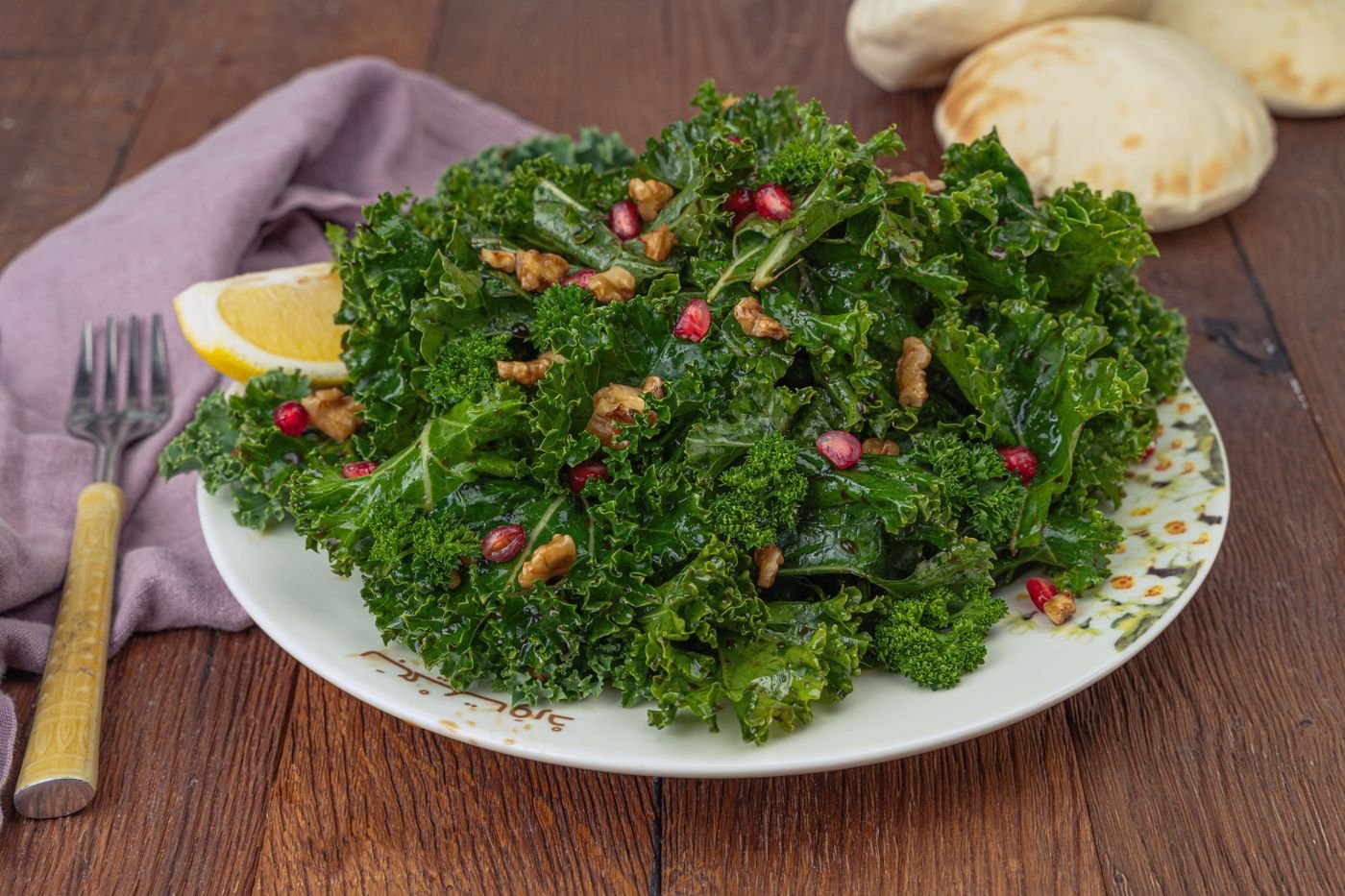 Massaged Kale with Pomegranate and Walnuts