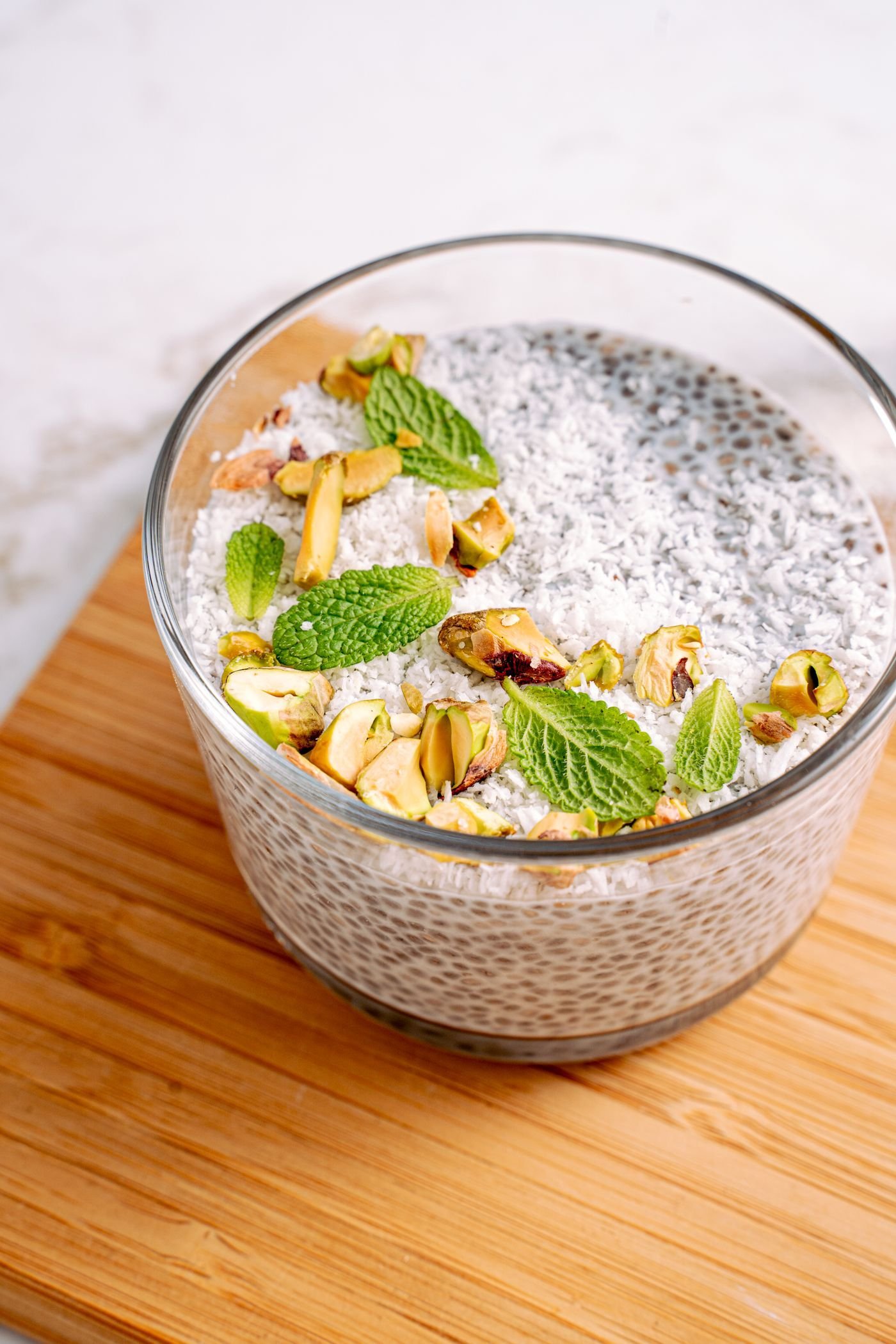 Vanilla Chia Pudding with Pistachio and Mint