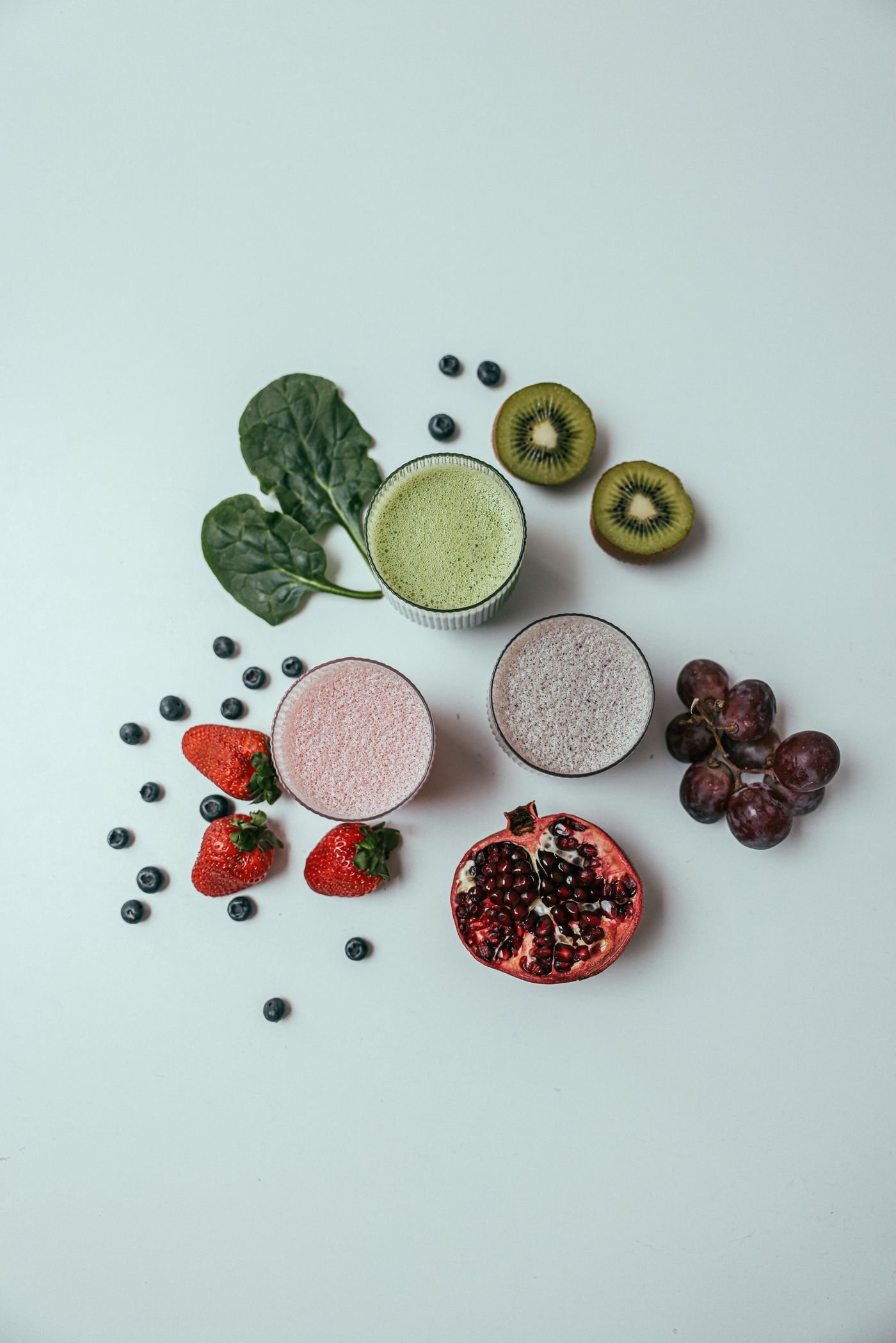 Green, Pink and Blueberry Smoothie Trio